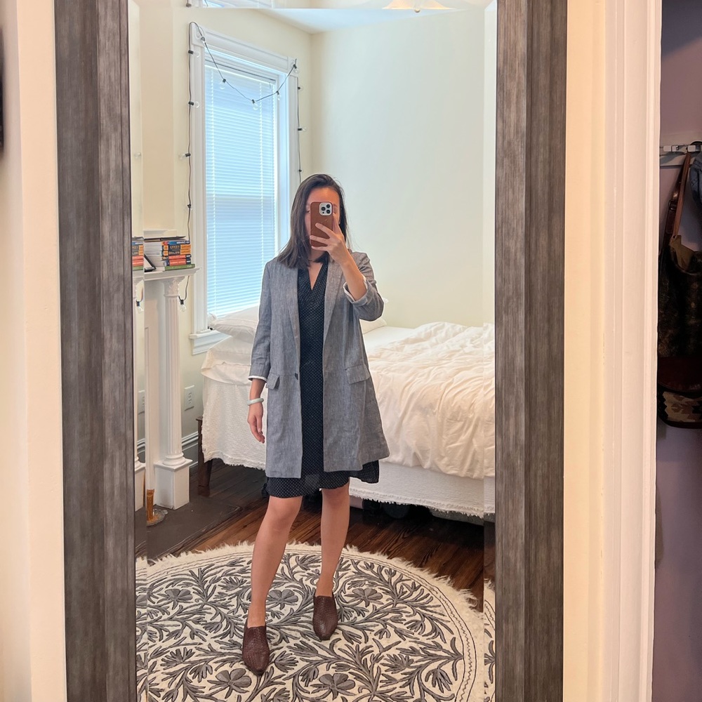 Anthropologie Cartonnier Long Blazer - Gray Linen Blend